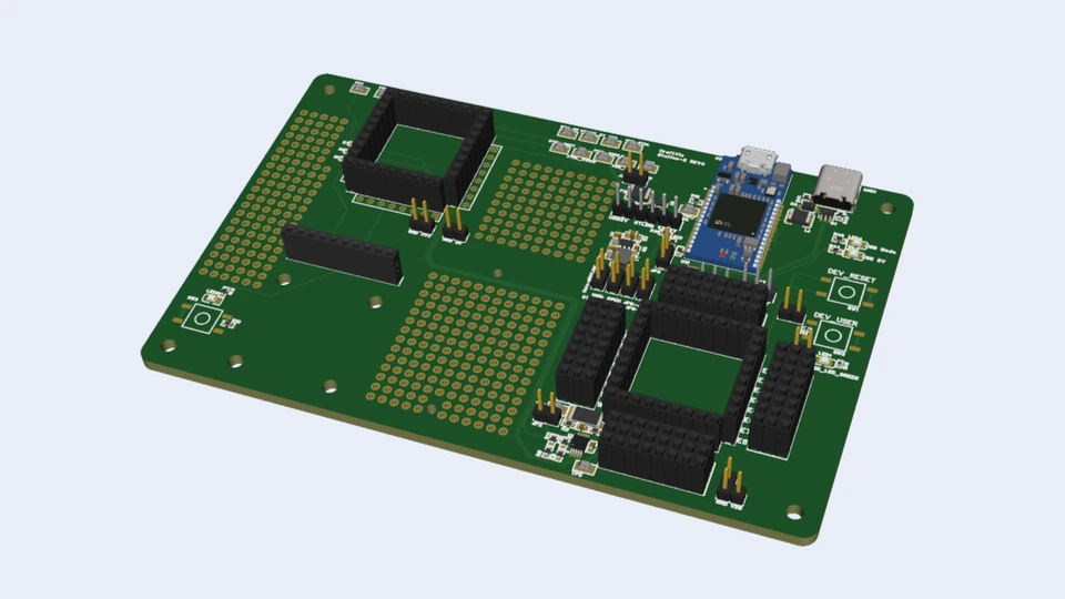 CraftVia Station-S Rev0を斜め上から見た3D基板表示